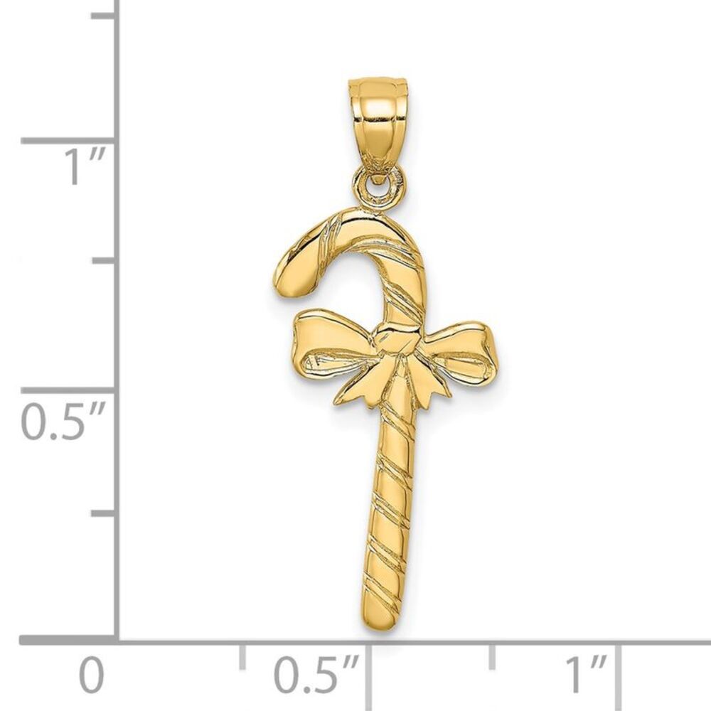 14k Yellow Gold Solid Polished Candy Cane Charm - image 3